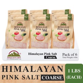 Himalayan Chef 5310-6PK Pink Coarse Grain, 1 LBS Pack of 6, Pure Gourmet Himalayan Salt, 96 Ounce