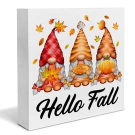 Fall Decor Fall Gnoms Wooden Sign Plaque Autumn Signs Hello Fall Decorations for Home 5 x 5 Inches