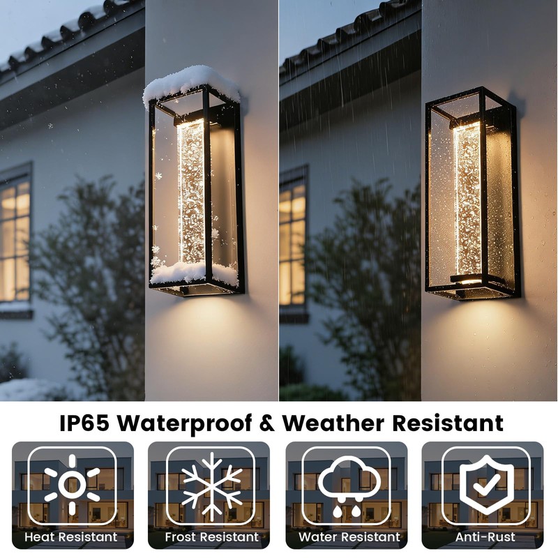16 Inch Modern Outdoor Wall Sconce, Matte Black Waterproof Exterior