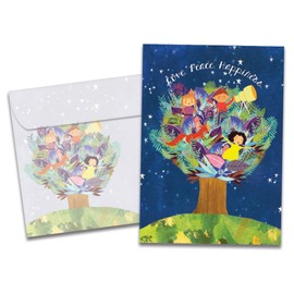 Tree-Free Greetings - Season's Greeting Cards - Artful Designs - 10 Cards + Matching Envelopes - Made in USA - 100% Recycled Paper - 5 x 7 - Children Tree (HB30410)