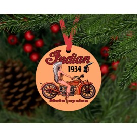 Unbranded Indian Motorcycles Headdress 3.9" Aluminum 2 Sided Christmas Ornament w Ribbon