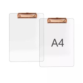 JIARI 2 Pack Clear Acrylic Office Clipboard A4 Letter Size 8.6" x 12.2" (Rose Gold)