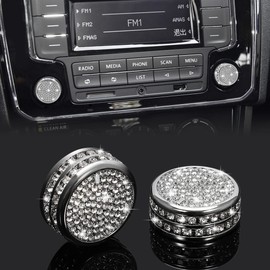 TOMALL Bling Multimedia Knob Cover Compatible with VW Jetta Atlas Tiguan Sound Volume Knob Cover Center Media Volume Switch Radio Audio Control Button Cover Diamond Interior Ring Decorations for Car