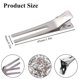 50 Pcs Hairdressing Double Prong Curl Clips, 1.8" Curl Setting Section Hair Clips Metal Alligator Clips Hairpins for Hair Bow Great Pin Curl Clip, Styling Clips for Hair Salon Barber (Silver)