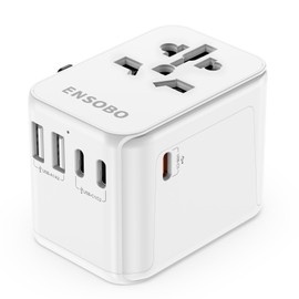 Universal Travel Adapter PD 35W, ENSOBO Worldwide Travel Plug Adapter with 2 USB A and 3 USB C Ports, High Speed Worldwide AC Outlet Plugs for UK, EU, AU, Asia (White)