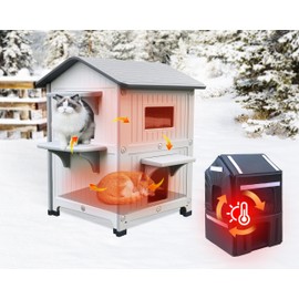 Rockever Plastic Outdoor Cat House with Insulated Liner, 100% Insulated Outdoor Cat Houses for Winter, Waterproof 2 Story Outside Cat Shelter, Clean and Assemble Easily-White