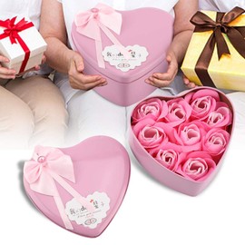 Asixx Soap Flower Box, Soap Rose Artificial Flowers, Gift Heart-Shaped Box for Mother's Day, Birthday Box for Gifts, Soap Rose (Red)