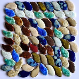 200g Ceramics Mosaic Tiles for Crafts Bulk Random Color Left and Right Raindrops Mosaic Ceramics Pieces for DIY Crafts Home Decoration(20x38mm)