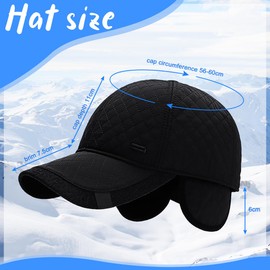 EUIEUT Baseball Cap with Ear Flaps Men's Winter Hat Baseball Cap Winter Cap Peaked Cap Winter Baseball Cap Men's Cap Black Warm Hat for Winter Outdoor Mountaineering Travel (Head Circumference: 50-60
