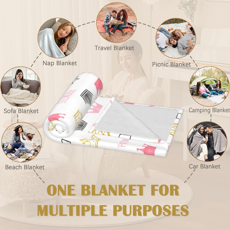 Pink Crown Blanket,Cute Soft Lightweight Throw Blanket for Sofa Couch