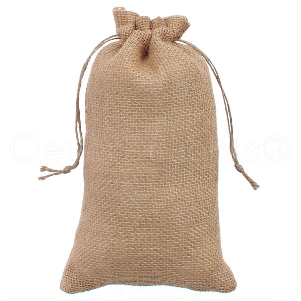 CleverDelights 6" x 10" Burlap Bags with Drawstring - 5 Pack