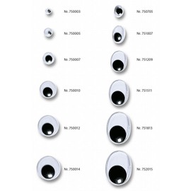 Folia 750007 - Wiggle Eyes with Moving Pupils, White, Round Approximately 7 mm - ideal for figurine and animal craft., Oval