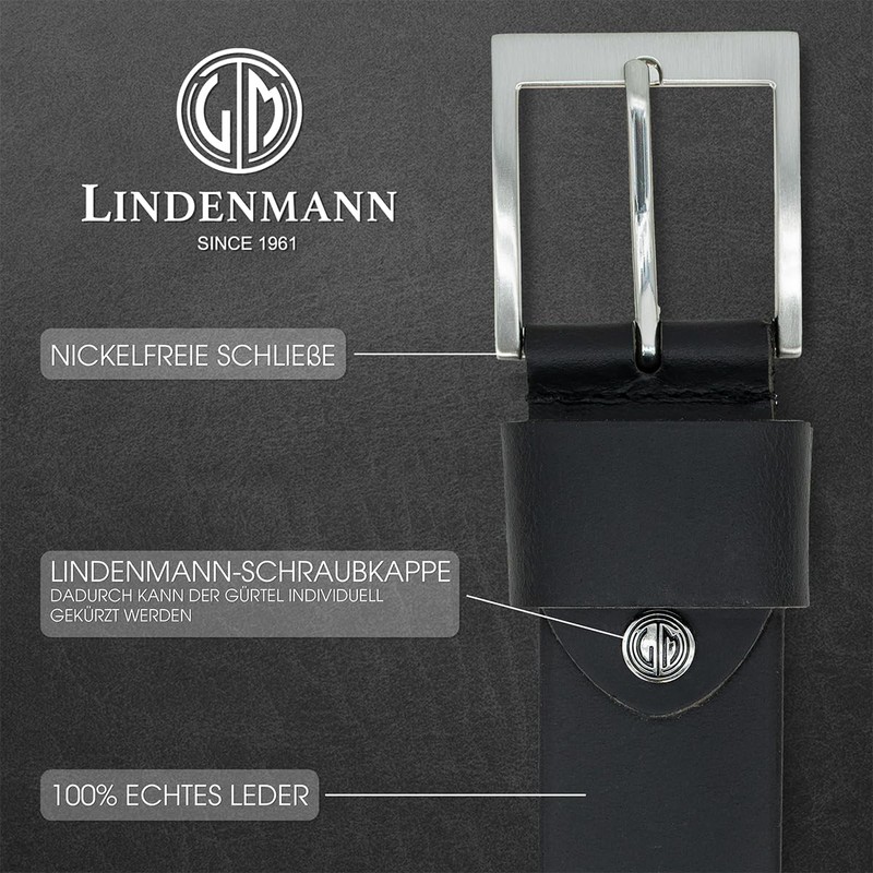 LINDENMANN Men's Leather Belt 40 mm Wide Belt Full Cowhide