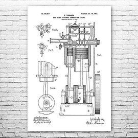 Gas or Oil ICE Engine Poster Print, Gearhead Gifts, Mechanical Engineer, Engineering Gift, Steam Punk Decor Black & White (11 inch x 17 inch)