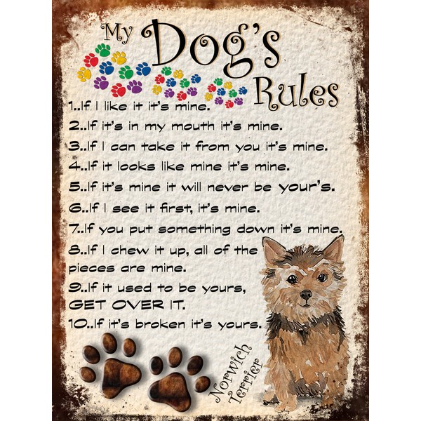 Shawprint Limited MY DOG'S RULES RETRO STYLE METAL TIN NORWICH
