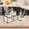 Bekith 3-Piece White Ceramic Silverware Caddy with Black Metal Rack,