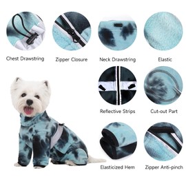 Dog Coats for Small Dogs, Polar Fleece Dog Pajamas Bodysuit, Puppy Onesies Tie Dye Jumpsuits, Dogs Warm Clothes Four-Legged, Doggie Fullbody Winter Jacket Vest