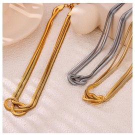 CETVLY Unique Chunky Gold Plated/Silver Choker Necklace for Women Unisex Men, Thick Dainty Knot Snake Flat Gold Knot Chain Necklace Trendy Statement Minimalist Jewelry (Silver)