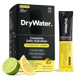 DryWater® Electrolyte + Vitamin Hydration Powder Packets – Lemon Lime, 1,000mg Potassium, Real Organic Fruit, NSF Certified for Sport, Nothing Artific