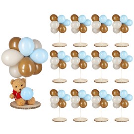 Canlierr Baby Shower Centerpiece Table Decorations Wooden 9-10in Rounds Circles Slices with Stick 144 Pcs Balloons DIY Craft Birthday Wedding Gender Reveal Bear Party Table Decor(Brown and Blue)
