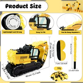 4 Pieces 16.5 x 9.8 x 3.1 Inch Construction Excavator Pinata with Pinata Bat Blindfold and Confetti for Kids Happy Birthday Construction Party Supplies Favors Decorations
