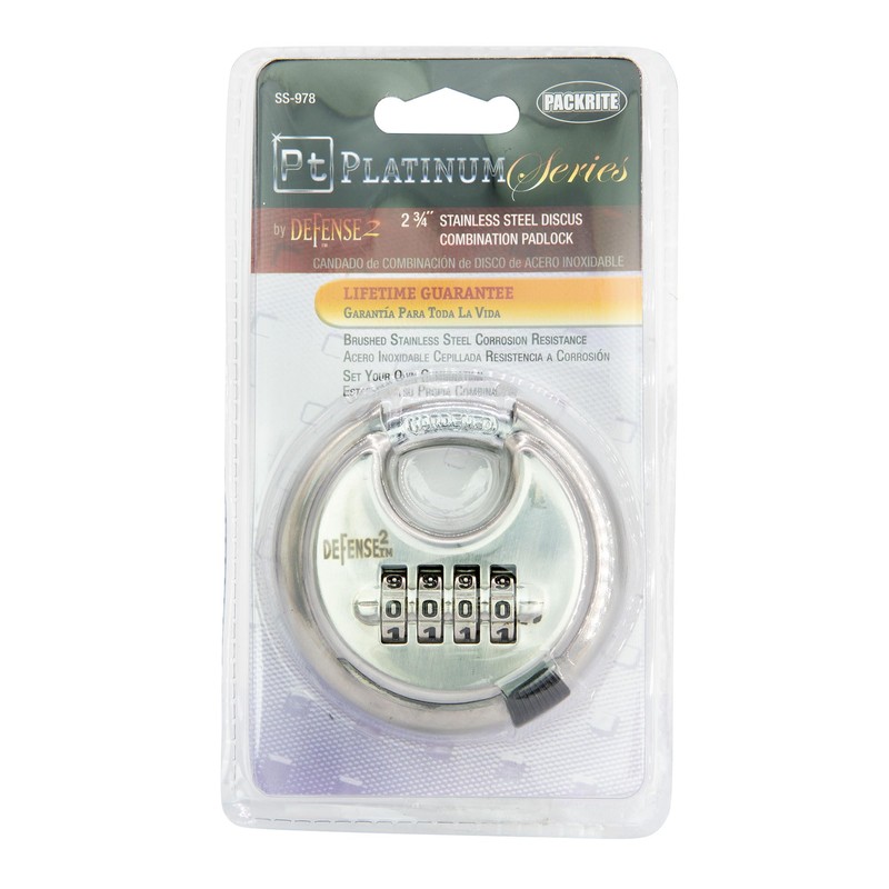 Defense2 Platinum Series Disc Lock, Durable Stainless Steel Combo Lock