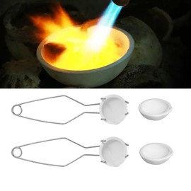 LOVIVER 6Pcs Small Melting Crucible Bowl Dish Cup Set, Whipclamp Handle 2A,Casting Refining Copper Brass Aluminum