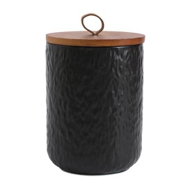 MEIGLQEA Black White Ceramic Coffee Canister Tea Canister with Seal Wood Lid, Airtight Coffee Storage Container for Coffee Bean, Ground Coffee, Sugar, Cookie Candy jar (Black, 1300ml)