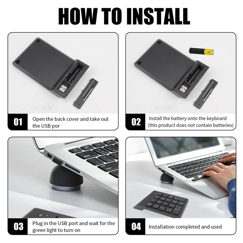 Wireless Numeric Keypad 2.4G Portable Ergonomic Mini Numpad with USB
