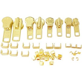 Zipper Repair Kit Solution - YKK 8 Sets Auto Lock Sliders - Assorted 2#5, 2#7, 2#8 and 2#10 - Top & Bottom Stops Included - Made in The United States (YKK Brass Auto Lock Sliders)
