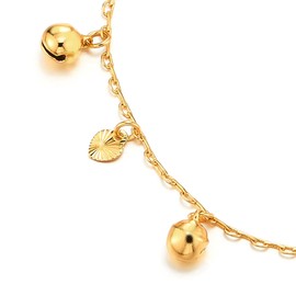 COOLSTEELANDBEYOND Beautiful Gold Link Chain Anklet Bracelet with Dangling Grooved Hearts and Jingle Bells, Adjustable