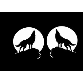 Wolf Howling Moon Car Decal Stickers, Waterproof Vinyl, 2-Piece Set, Black and White