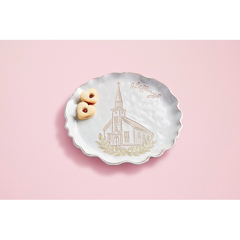 Mud Pie Church Blessing Platter, 12 1/2" dia, WHITE