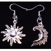 Antique Silver, Mismatched Sun & Moon Earrings on Sterling Silver