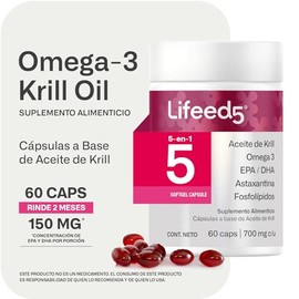 LIFEED Aceite de Krill Antártico 500 Miligramos con Astaxantina | Omega 3 EPA y DHA | 60 Cápsulas para 2 Meses | Lifeed5 Krill Oil