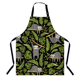BGBDEIA Cute Sloths and Tropical Palm Leaves Chefs Apron, Cooking and Baking Apron for Men and Women, Kitchen Apron, Butchers Apron, BBQ & Catering Bibs