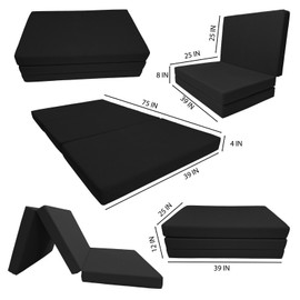 Danfuton Twin Size Trifold Foam Bed, Shikibuton, Ottoman Mattress 4 x 39 x 75 Black