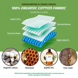 Beeswax Reusable Food Wraps - (6 Packs, 3 Sizes S,M,L, with 2 Meter Hemp Rope, Two Buttons) Plastic and Silicone Free, Eco-friendly Wrap, Wax Paper for Food,Little bear