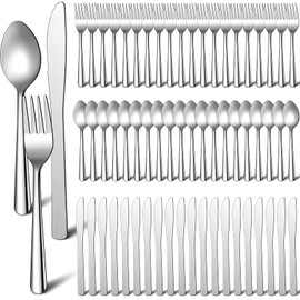 BBTO 100 Pcs Silverware Set for 33 Stainless Steel Flatware Set Mirror Polished Kitchen Utensils Cutlery Set with Square Edge Include 33 Knife 34 Fork 33 Spoon Tableware Set for Home, Dishwasher Safe