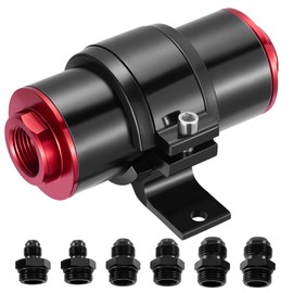 BDFHYK Inline Fuel Filter 100 Micron with 6AN 8AN 10AN Adapter & Bracket Clamp 50MM Universal, Aluminum High Flow Fuel Filter for EFI, LS Engine, Diesel Red