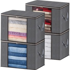 AIOR Pack of 4 84L Large Storage Bags, Foldable Underbed Clothes Storage Cupboard Organiser Set, for Bedding, Clothes, Blankets, Pillows, Quilt Season, Item Storage, 60 x 40 x 35 cm