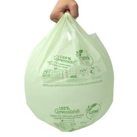 UNNI Compostable Bags with Handles, 2.6 Gallon, 9.84 Liter, 50 Count, 0.68 Mil, Samll Kitchen Food Scrap Waste Bags, T-Shirt Bags, ASTM D6400, US BPI, CMA & OK Compost Home Certified, San Francisco