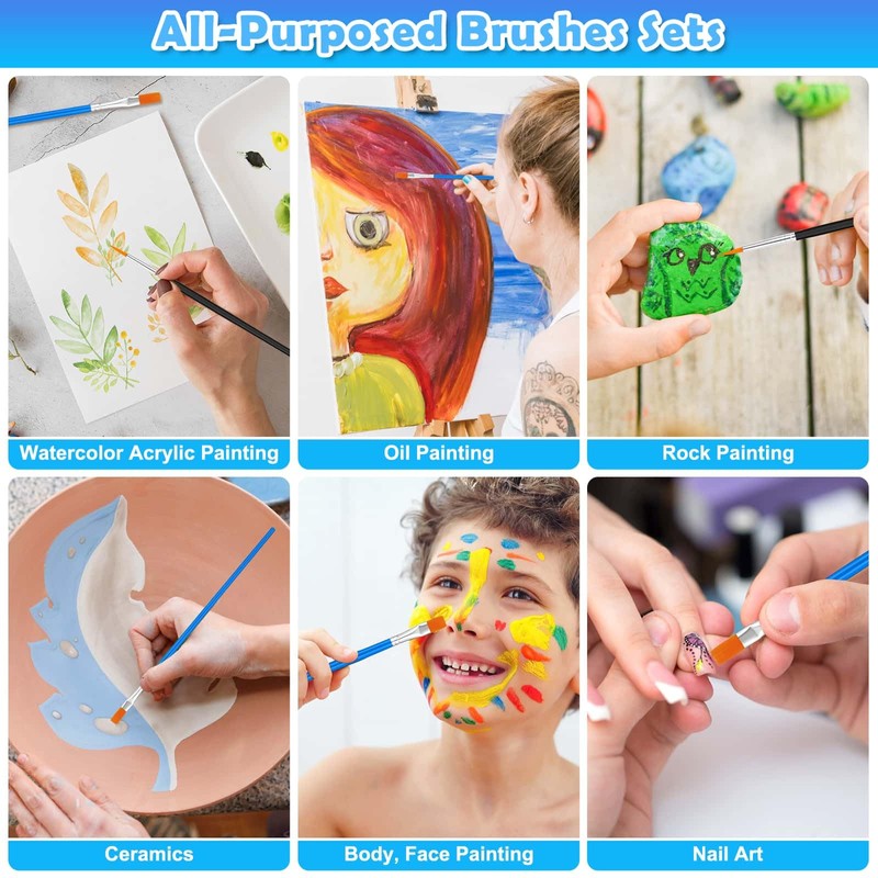 Anezus 70Pcs Small Paint Brushes Bulk, Flat and Round Tip