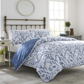 Laura Ashley Home - Twin Duvet Cover Set, Reversible Cotton Bedding with Matching Shams, Stylish Home Decor for All Seasons (Elise Medium Blue, Twin)