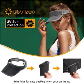 GADIEMKENSD Sun Visors Hats for Women Mens Beach Hat Summer Straw Sunhat Fashion Foldable Wide Brim Sombreros para Mujer Ponytail Caps UV Protection Hat for Run Hiking Football Golf Black Dark Gray