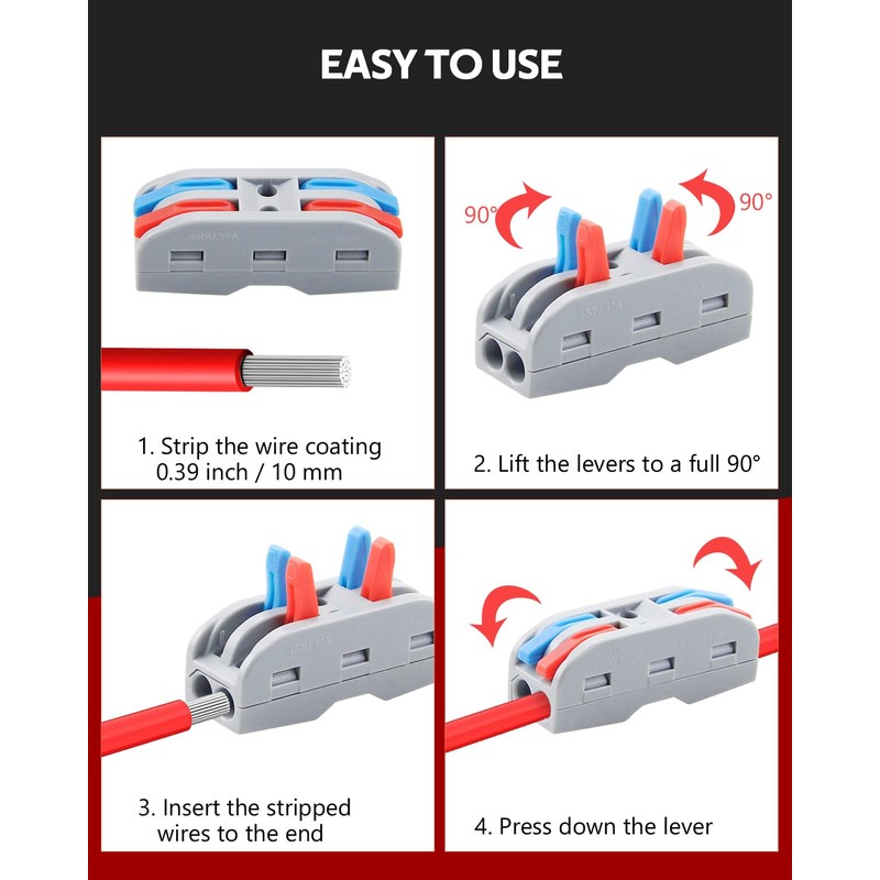 ALITOVE 2 Wire Connectors Push-in 25pcs Lever Nuts Quick Connect