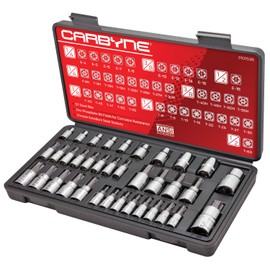 CARBYNE 36-Piece Torx Bit Socket & E-Socket Set | Includes T8-T60, Tamper (Security) T8H/TT8 - T55H/TT55, External (e-Torx) E4-E18, S2 Steel Bits, CrV Sockets, Durable Case