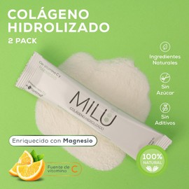MILU  Kit 2 Colágenos Hidrolizados con Magnesio y Vitamina C - En Polvo  60 Porciones en total  30 sobres individuales de 11 g (2 cajas)  Suplementos