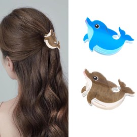 Dolphin Hair Claw Clips - 2Pcs Cellulose Acetate Hair Clips, Big Claw Clips for Women