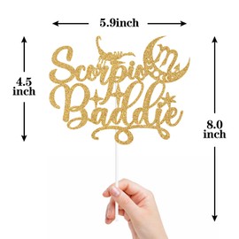 Escorpio Baddie - Decoración para tartas de escorpio de gran energía, cumpleaños de escorpio, 12 constelaciones con temática del zodiaco para fiestas de cumpleaños, purpurina dorada